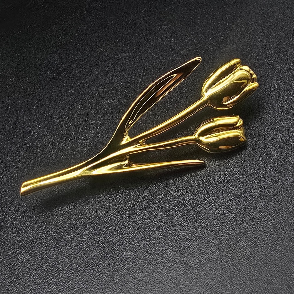 Gold Tone Tulip Flower Brooch Simple Timeless Spring Costume Jewelry Vintage